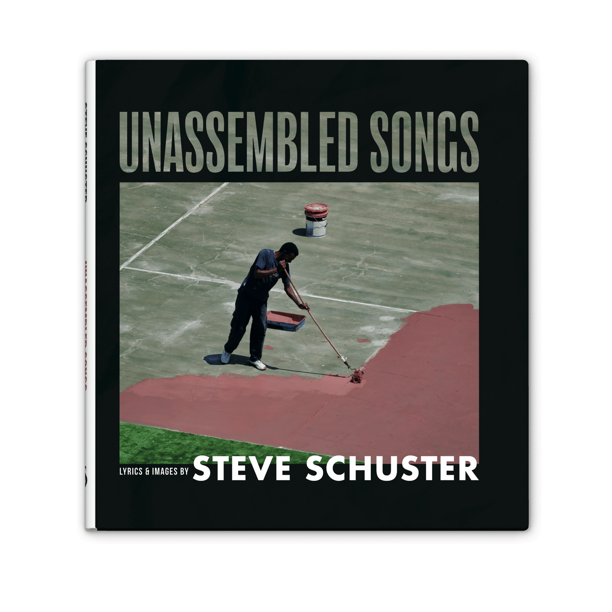 Book cover design, book page design, typesetting, print buying, and publishing services for Unassembled Songs by Steve Schuster by Mayfly book design and publishing services